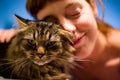 Woman loving her pet cat Royalty Free Stock Photo