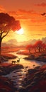 Savanna Serenity: A Captivating Digital Painting Of Deer Amidst An African City