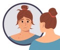 Woman With Low Self-Esteem. Mental Health Concept. Vector Illustration In Flat Style