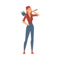 Woman Lumberjack, Female Woodcutter Character in Workwear Standing with Axe Vector Illustration on White Background Royalty Free Stock Photo