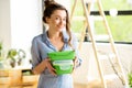 Woman with lunch boxes Royalty Free Stock Photo