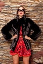 Woman in Luxury black Fur Coat