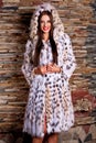 Woman in Luxury lynx fur coat Royalty Free Stock Photo