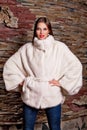 Woman in Luxury white Fur Coat Royalty Free Stock Photo