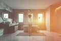 Woman in luxury white tiled bathroom Royalty Free Stock Photo