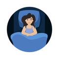 The woman is lying in bed. Insomnia. Tired girl. Isolated vector illustration