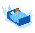 Woman lying in bed using smartphone, relaxed female character in bedroom. Modern lifestyle and digital technology vector