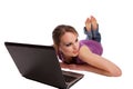 Woman Lying On The Floor With Laptop