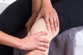 Woman lying while getting a leg massage concept of