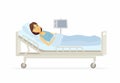 Woman lying in hospital bed - cartoon people characters illustration