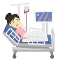 Woman lying in hospital bed vector illustration.