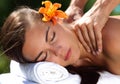 Woman lying on massage table at spa