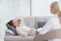 Woman lying on sofa talking to therapist Royalty Free Stock Photo