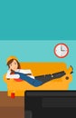 Woman lying on sofa.