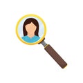 Woman in magnifier searching for person to work