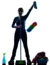 Woman maid housework cleaning products silhouette