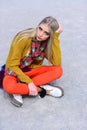 Woman maintaining fashion blog. Hip hop girl with fashionable hair. Beauty and fashion look of vogue model. Hipster Royalty Free Stock Photo