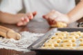 Woman make ginger bread for Christmas. Natural Colors. Real life Royalty Free Stock Photo