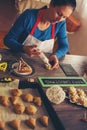 Woman make ginger bread for Christmas Royalty Free Stock Photo