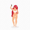 Woman Make Selfie on Beach, Vacation Clip Art