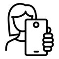 Woman make selfie icon, outline style