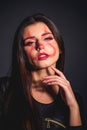 Woman with make up face for halloween clown Royalty Free Stock Photo