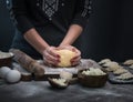 Woman makes varenyky with raspberry Royalty Free Stock Photo