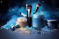 Woman powder brush colorful beauty background background professional cosmetics makeup glamour fashion face Royalty Free Stock Photo