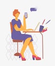 Woman making a career, working in the office or at home, vector illustration Royalty Free Stock Photo