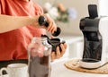 Woman Making Coffee In Coffee Machine Royalty Free Stock Photo