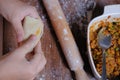 Woman making curry puff Royalty Free Stock Photo