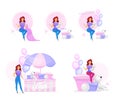 Woman making handcrafted toys flat vector illustrations set Royalty Free Stock Photo