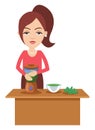Woman making healthy drink, illustration, vector