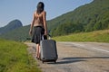 Woman making of hitch-hiking Royalty Free Stock Photo