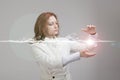 Woman making magic effect - flash lightning. The concept of electricity, high energy. Royalty Free Stock Photo