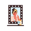 Woman making makeup or cares about skin, flat vector illustration isolated.