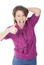 Woman making ok sign with a smile with funny face