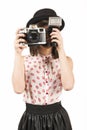 Woman making photos with vintage film camera Royalty Free Stock Photo