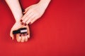 Woman making self manicure Royalty Free Stock Photo