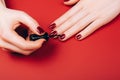 Woman making self manicure Royalty Free Stock Photo