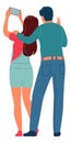 Woman making selfie with boyfriend. Loving relationship symbol