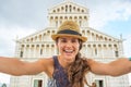 Woman making selfie in front of duomo di pisa Royalty Free Stock Photo