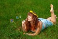 Woman Making Soap Bubbles