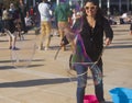 Woman making soap bubbles