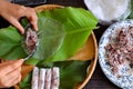 Woman making cha gio at home