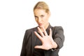 Woman making a stop sign with her hand Royalty Free Stock Photo