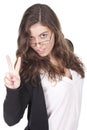 Woman making victory sign Royalty Free Stock Photo