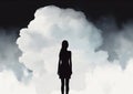 man woman cloud adult concept background dream creative idea drawing dramatic poster black. Generative AI. Royalty Free Stock Photo