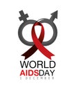 Woman and man aids prevention and ribbon