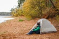 woman and man camping trip Royalty Free Stock Photo